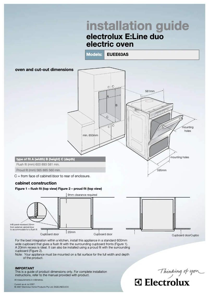 Page 1 de la notice Guide d'installation Electrolux EUEE63AS