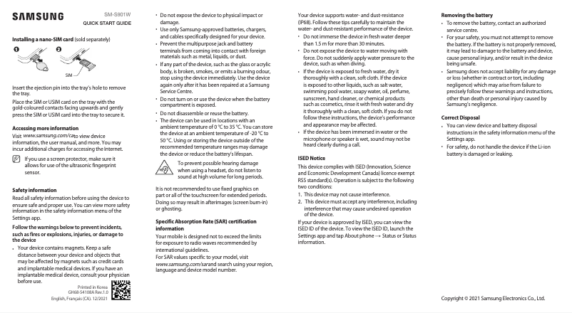 Page n°1 - Guide de démarrage rapide Samsung Galaxy S22 5G