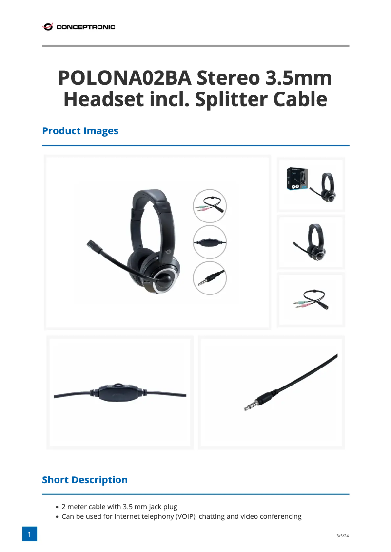 Page 1 de la notice Fiche technique Conceptronic POLONA 02