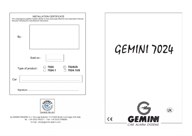 Page n°1 - Manuel utilisateur Gemini 7024