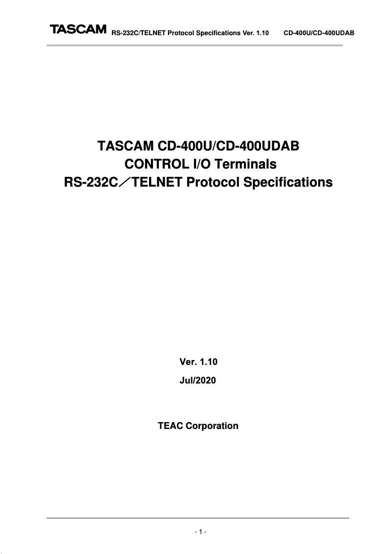 Page 1 de la notice Fiche technique Tascam CD-400U DAB