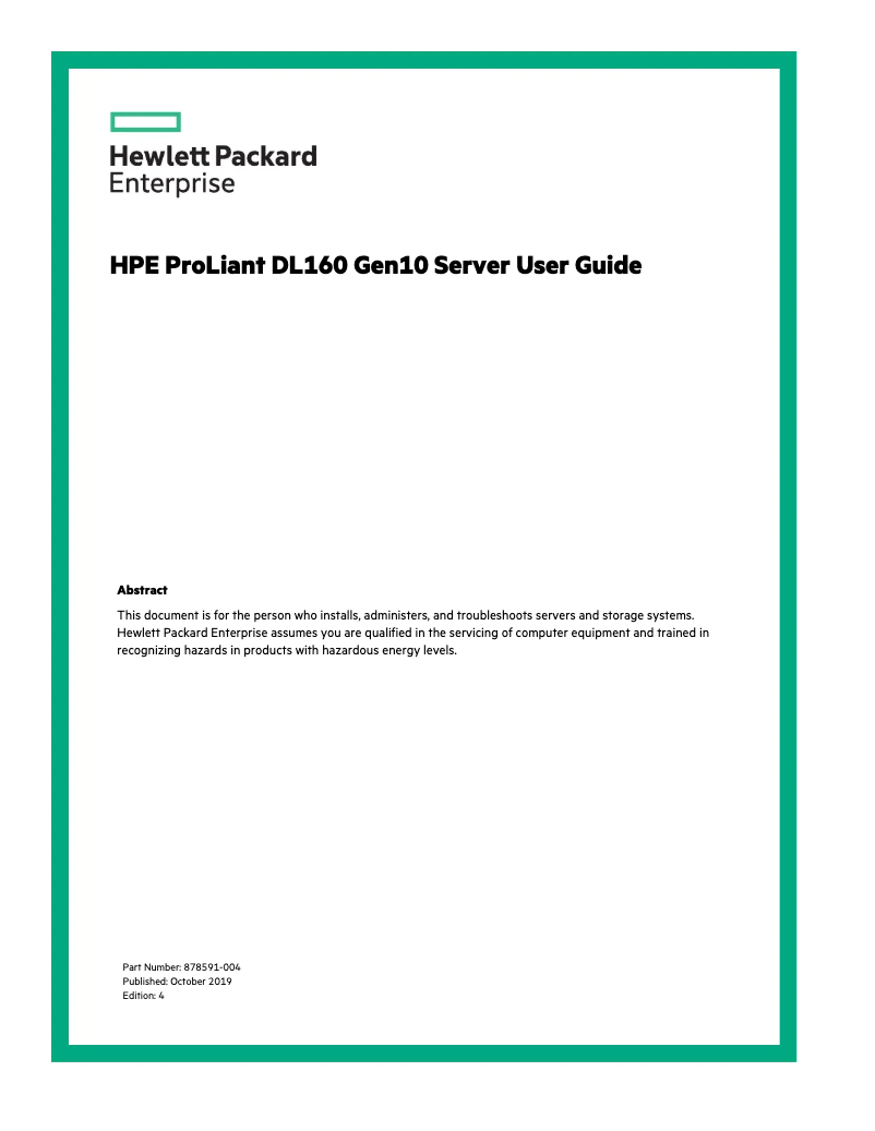 Page n°1 - Manuel utilisateur HP ProLiant DL160 G10