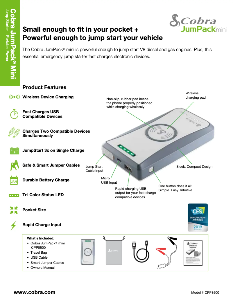 Image de la première page du manuel de l'appareil JumPack Mini CPP 8500