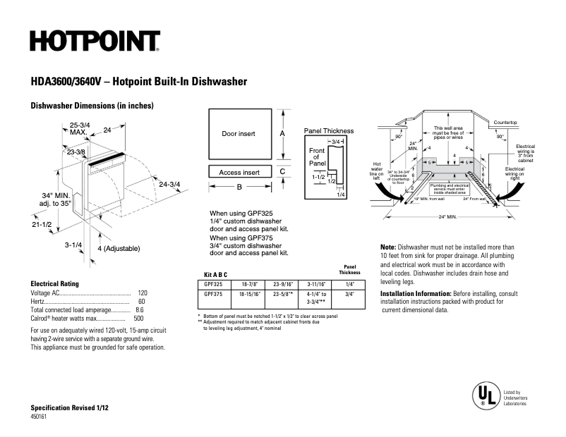 Página 1 del manual Ficha técnica Hotpoint HDA3600VCC