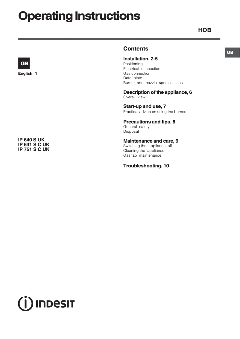Page n°1 - Manuel utilisateur Indesit IP 751 S C IX