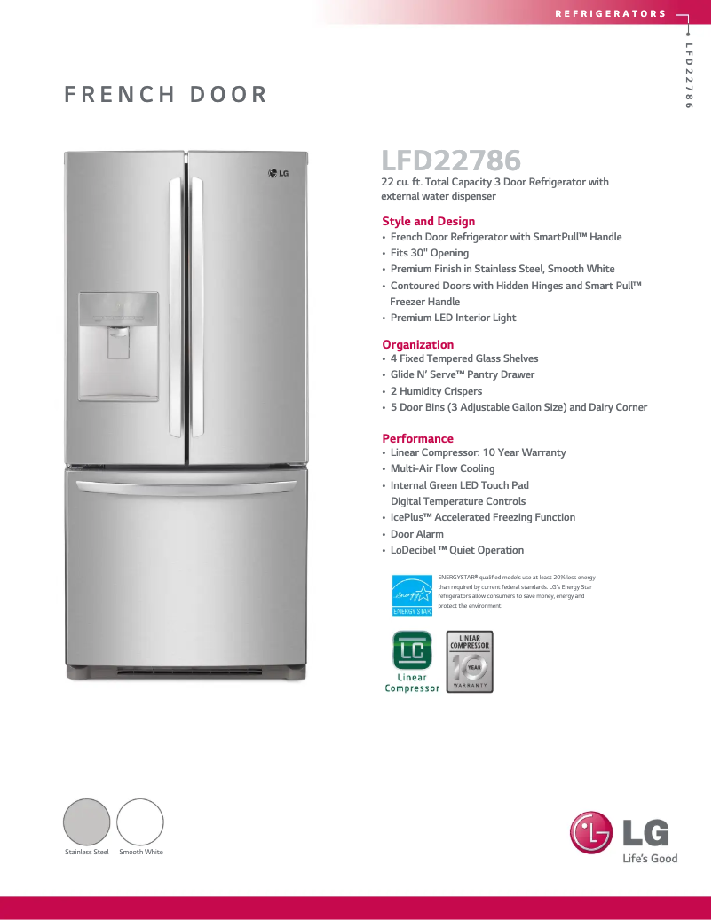 Page 1 de la notice Fiche technique LG LFD22786SW