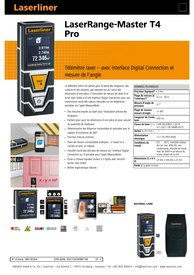 Image de la première page du manuel de l'appareil LaserRange-Master T4 Pro