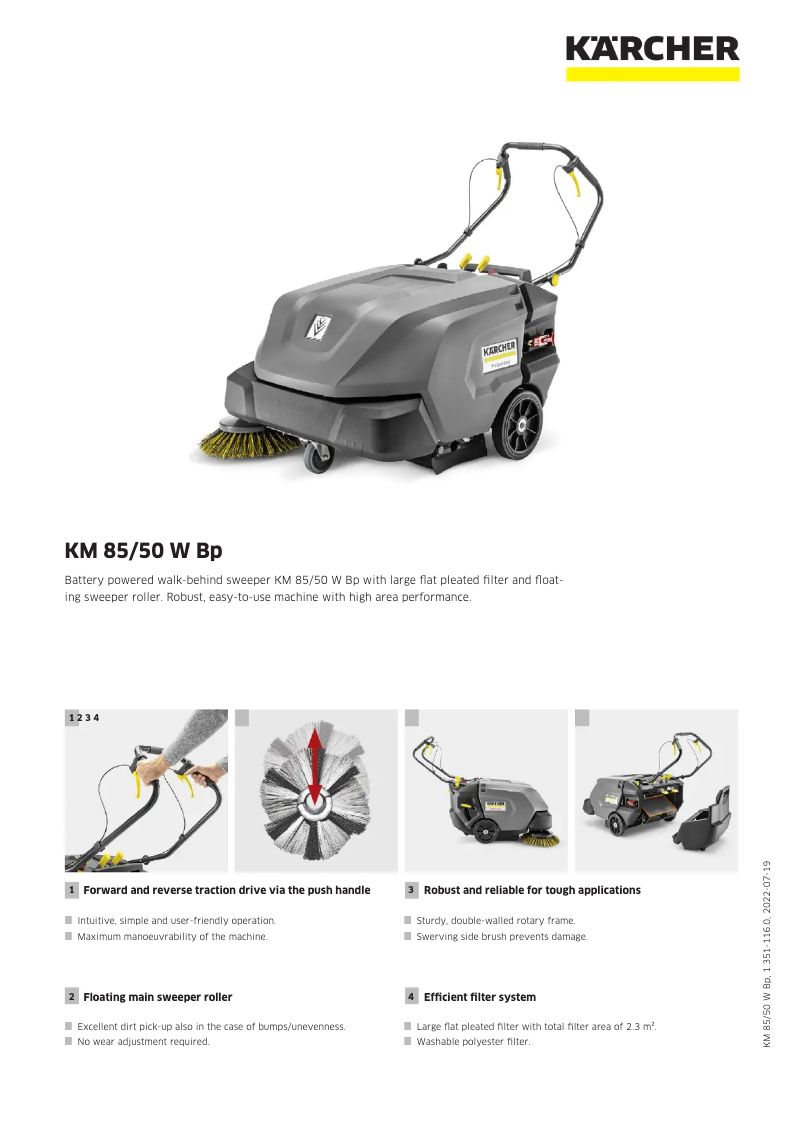 Page 1 de la notice Fiche technique Kärcher KM 85/50 W Bp