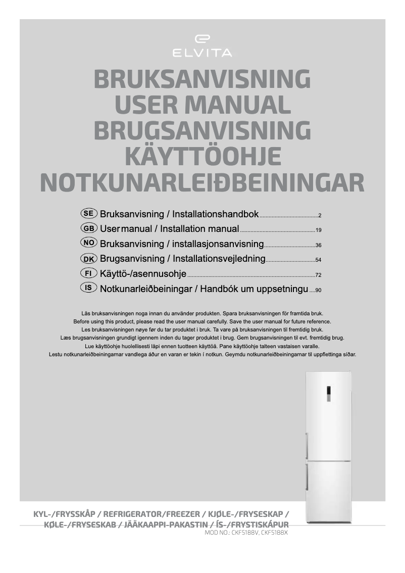 Page 1 de la notice Manuel utilisateur Elvita CKF5188V