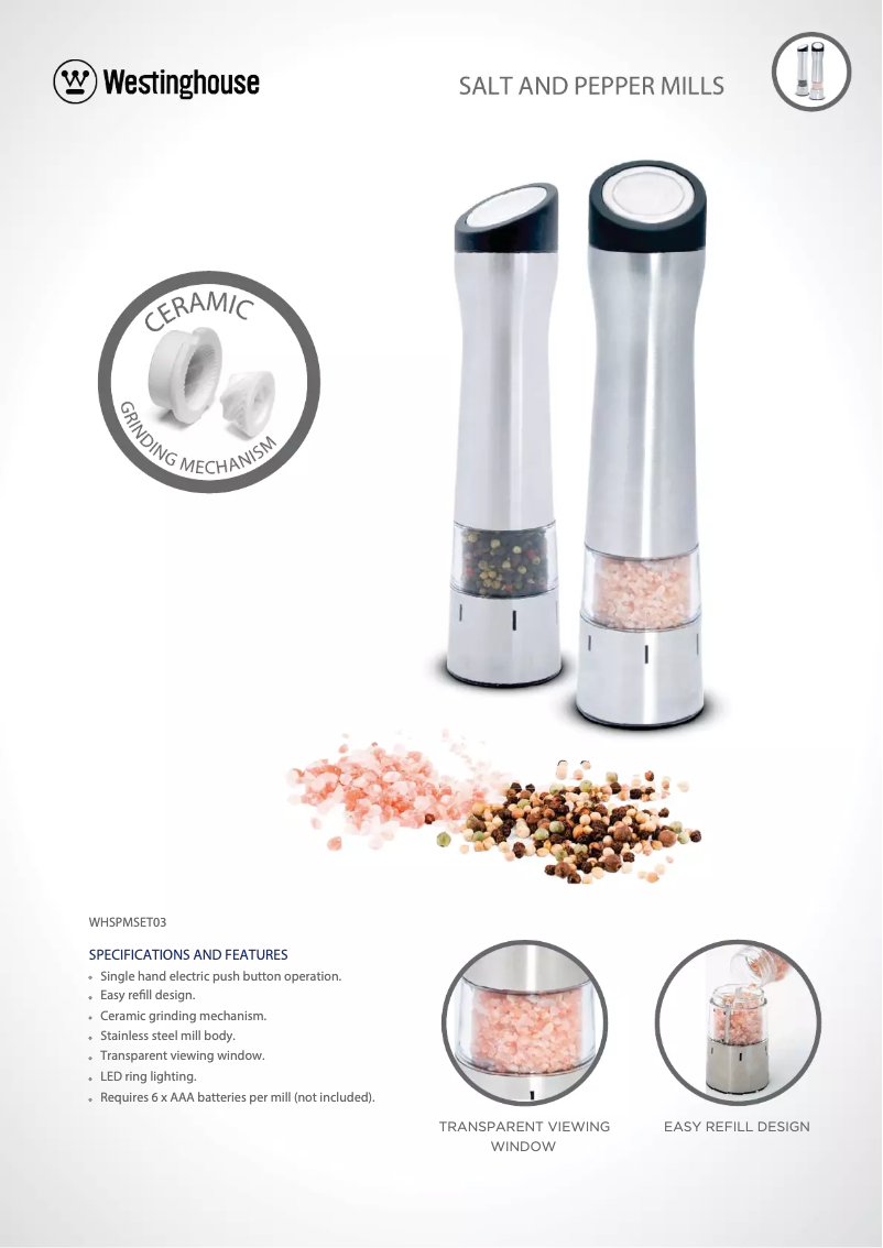 Page 1 de la notice Fiche technique Westinghouse WHSPMSET03