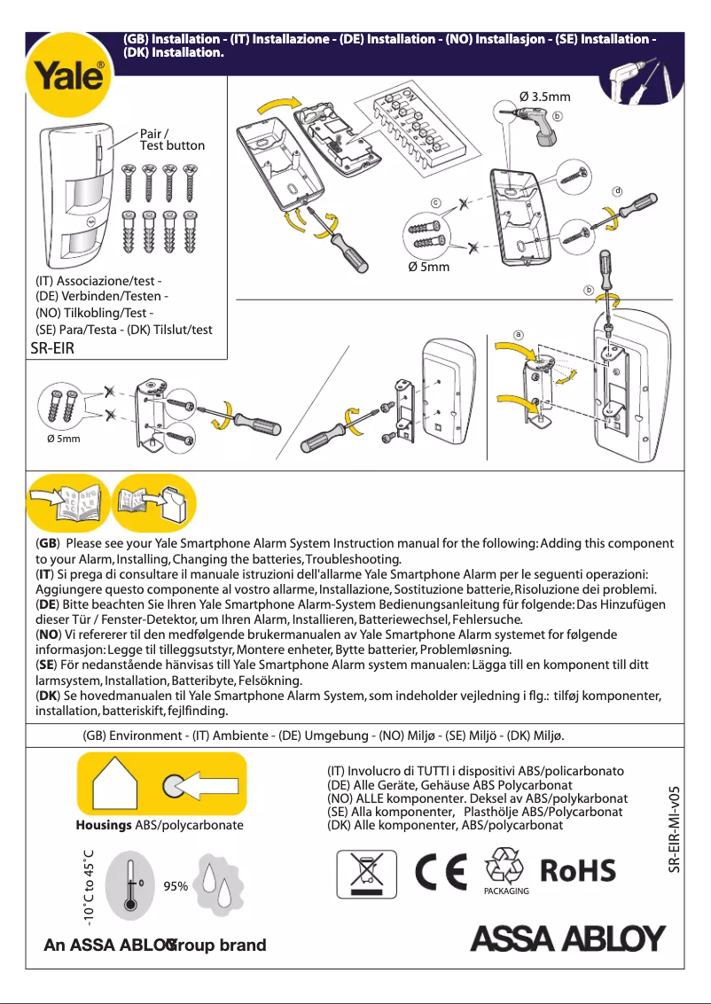 Page 1 de la notice Manuel utilisateur Yale SR-EIR