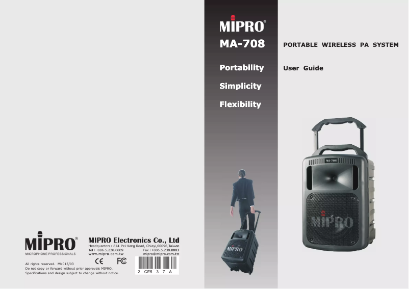 Página 1 del manual Manual de usuario MIPRO MA 708IVCD2