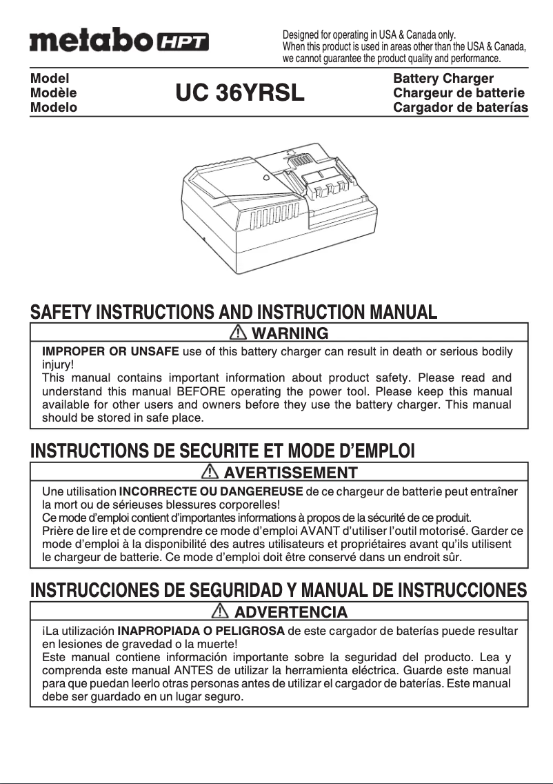 Page n°1 - Manuel utilisateur HiKOKI UC 36YRSL