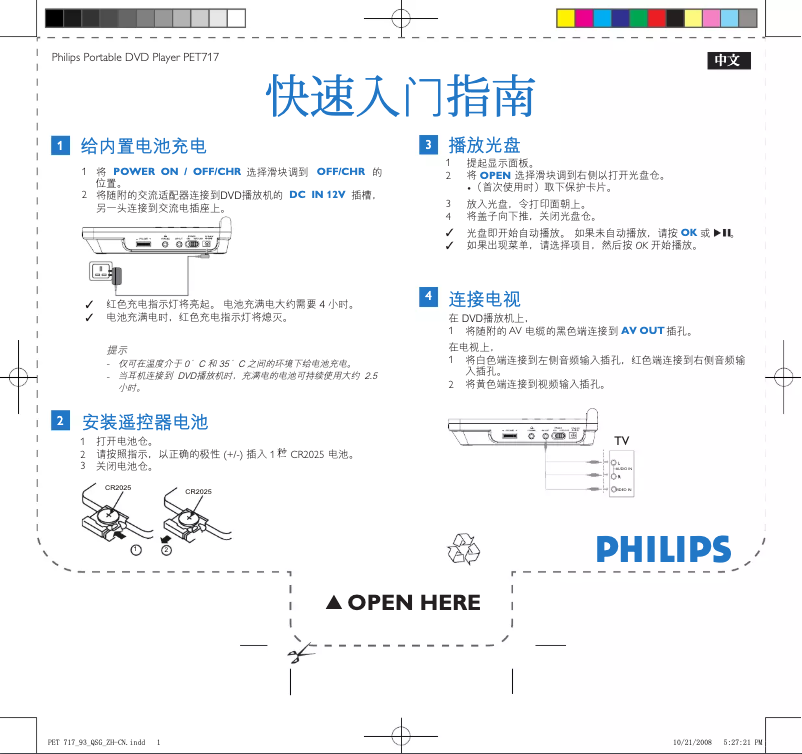 Page 1 de la notice Guide de démarrage rapide Philips PET717