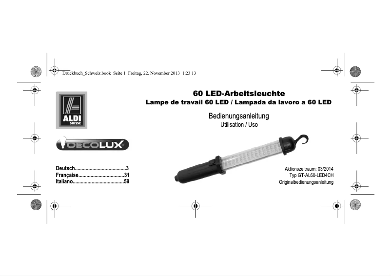 Page n°1 - Manuel utilisateur Oecolux GT-AL60-LED4CH