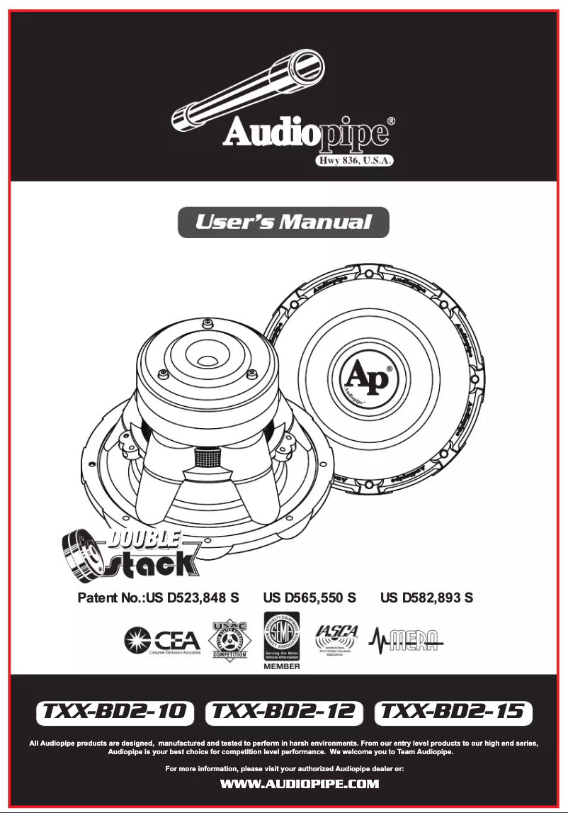 Page 1 de la notice Manuel utilisateur Audiopipe TXX-BD2-12