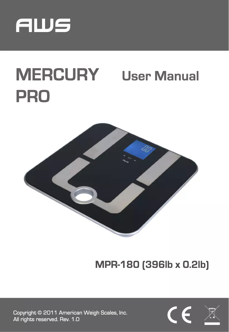 Page 1 of the manual User Manual American Weigh Scales MPR-180