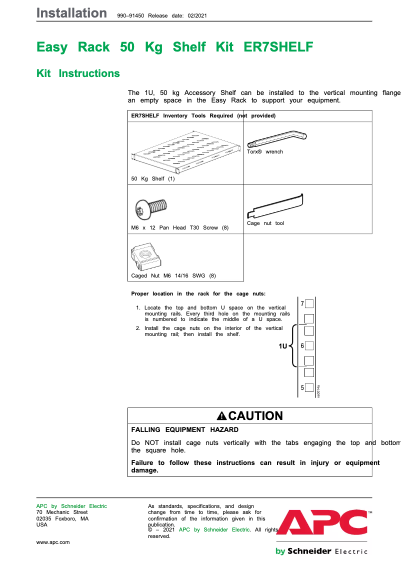 Page n°1 - Manuel utilisateur APC ER7SHELF