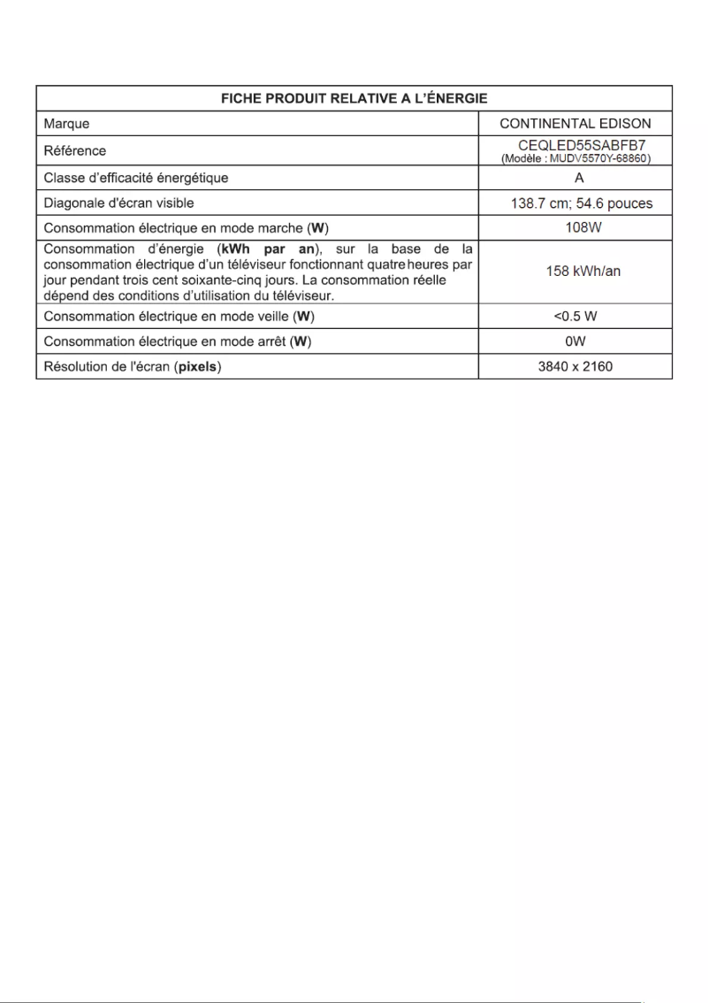 Image de la première page du manuel de l'appareil CEQLED55SABFB7