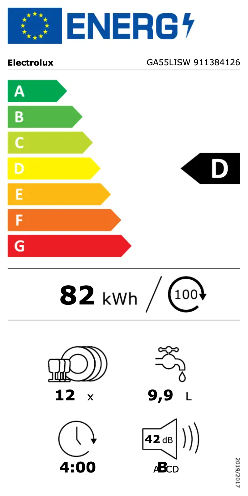 Page 1 de la notice Label énergétique Electrolux GA55LISW