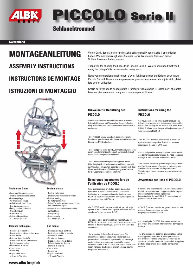 Page 1 de la notice Manuel utilisateur Alba Krapf Piccolo Serie II