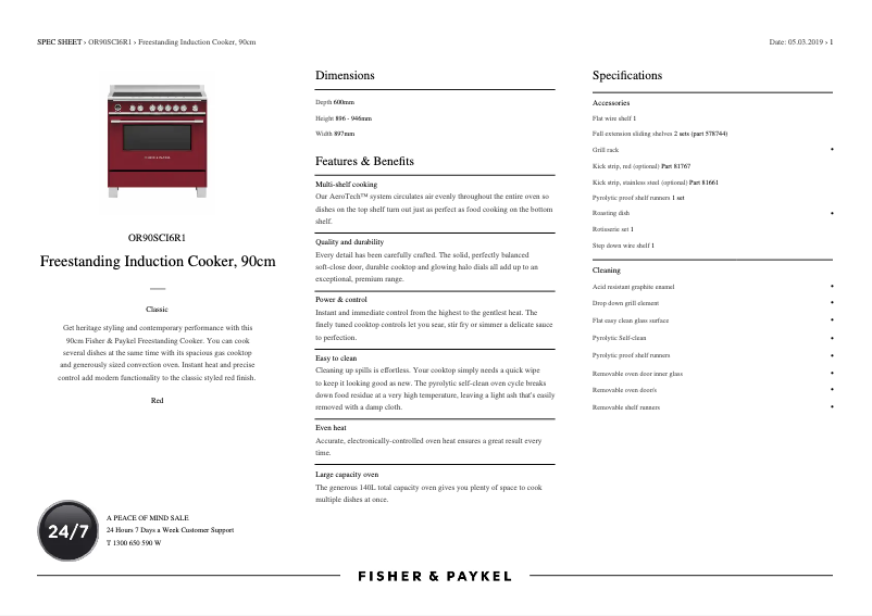 Page n°1 - Fiche technique Fisher & Paykel OR90SCI6R1