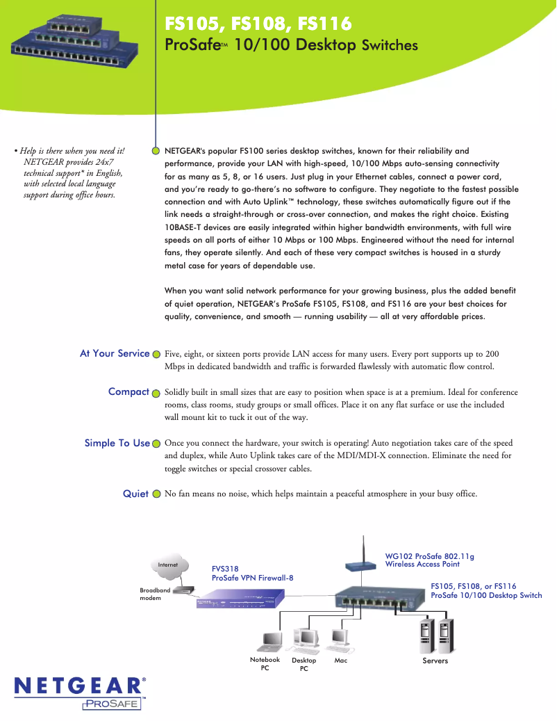 Page n°1 - Fiche technique Netgear FS105