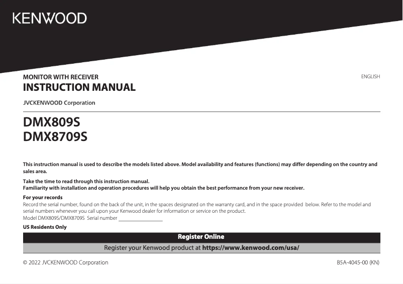 Page n°1 - Guide d'installation Kenwood DMX809S