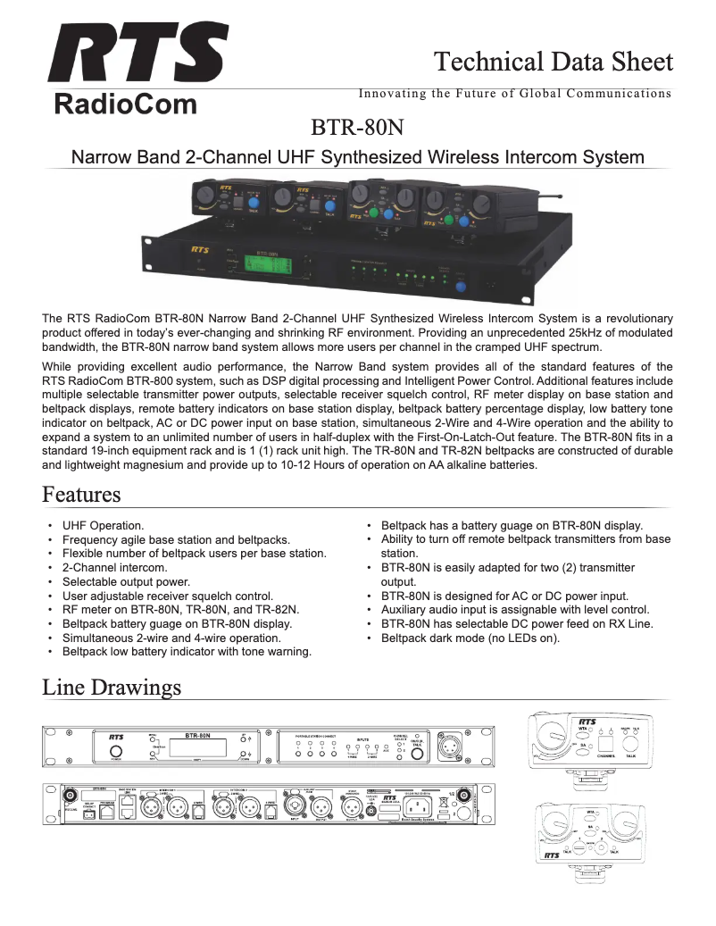 Page 1 de la notice Fiche technique RTS BTR-80N