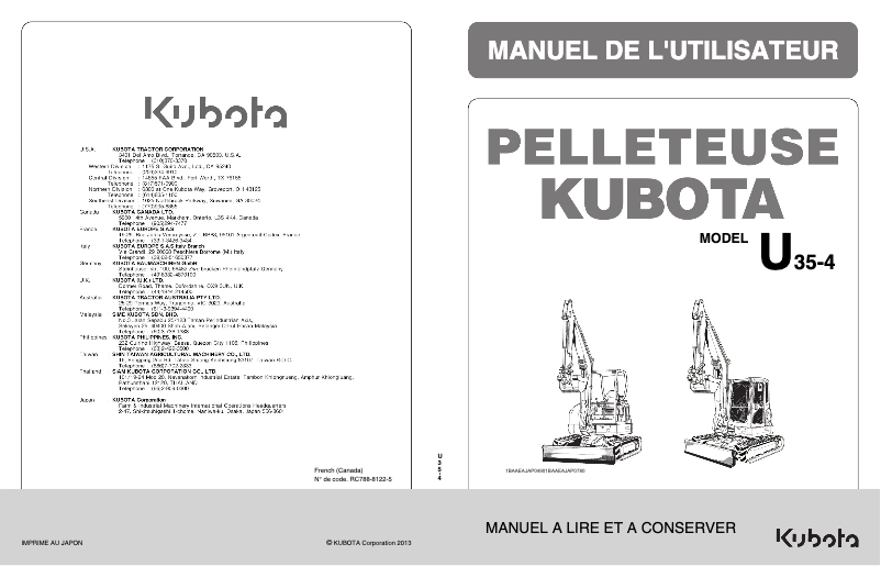Page 1 de la notice Manuel utilisateur Kubota U35-4