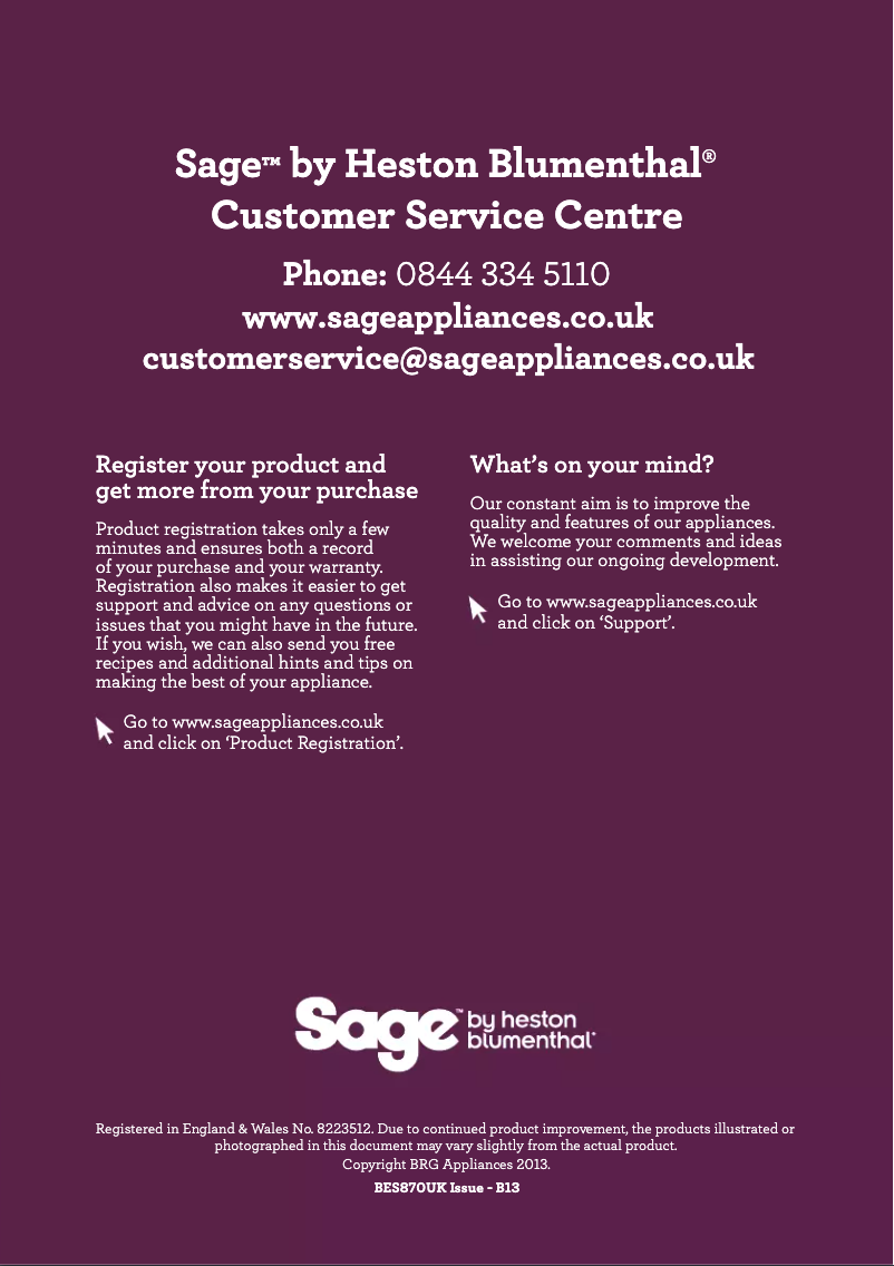 Page 1 de la notice Manuel utilisateur Sage The Barista Express BES870