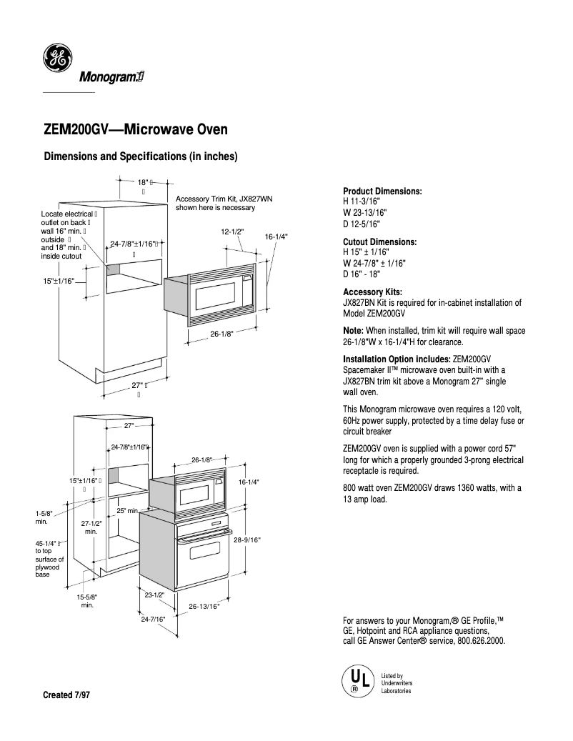 Page n°1 - Fiche technique GE ZEM200GV