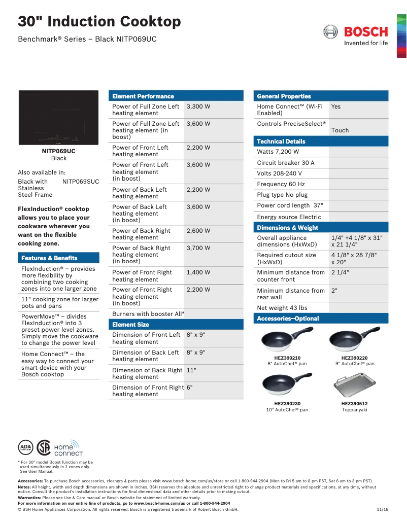 Page 1 de la notice Fiche technique Bosch NITP069UC