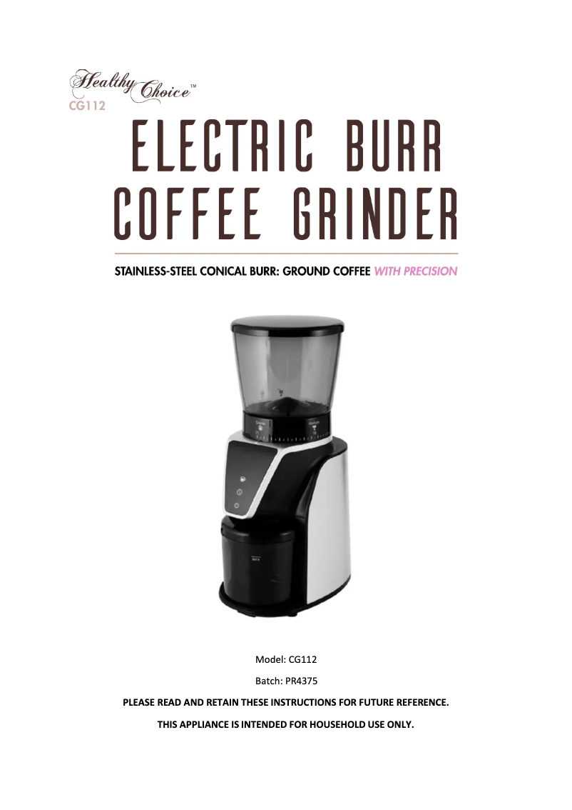Page 1 de la notice Manuel utilisateur Healthy Choice CG112