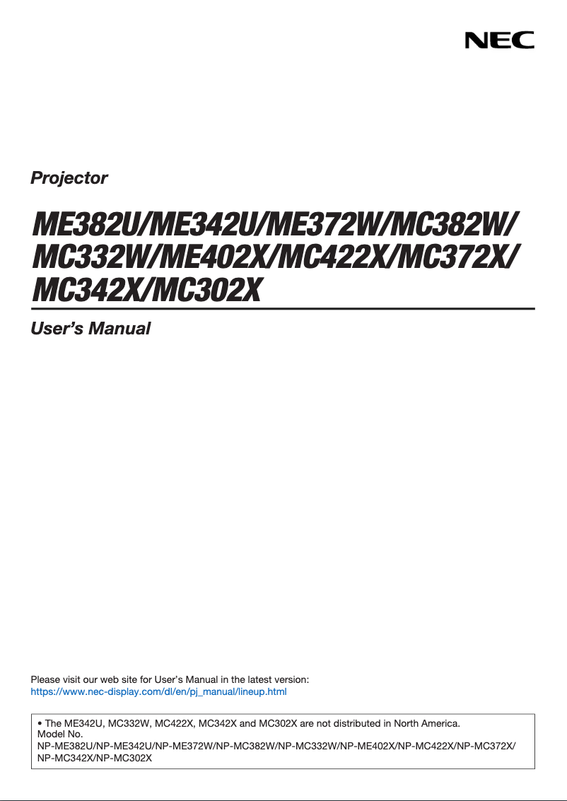 Page 1 de la notice Manuel utilisateur NEC NP-MC372X