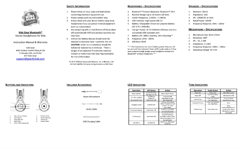 Page n°1 - Manuel utilisateur Kidz Gear Bluetooth