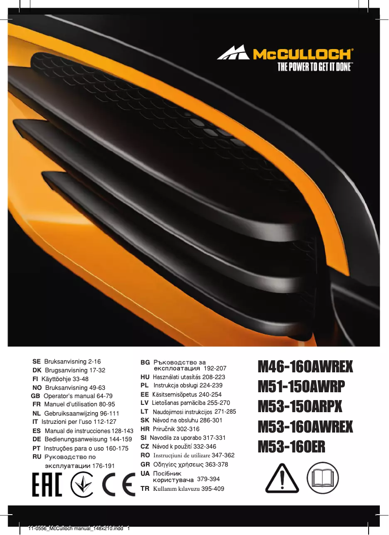 Page 1 de la notice Manuel utilisateur McCulloch M53-160AWREX