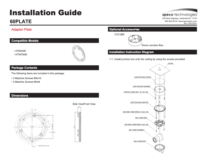 Page 1 de la notice Manuel utilisateur Speco Technologies 60PLATE