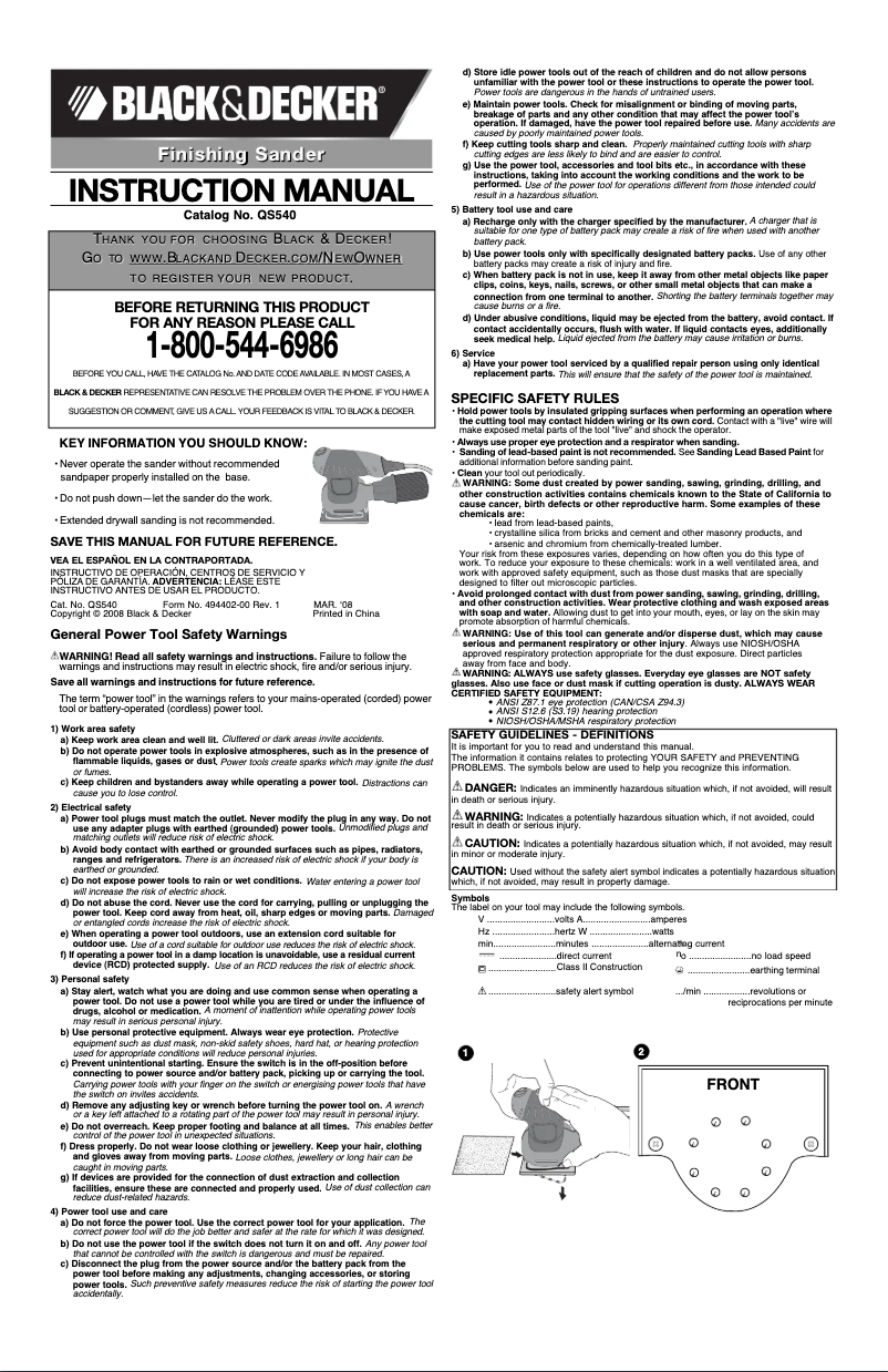 Page 1 de la notice Manuel utilisateur Black & Decker QS540
