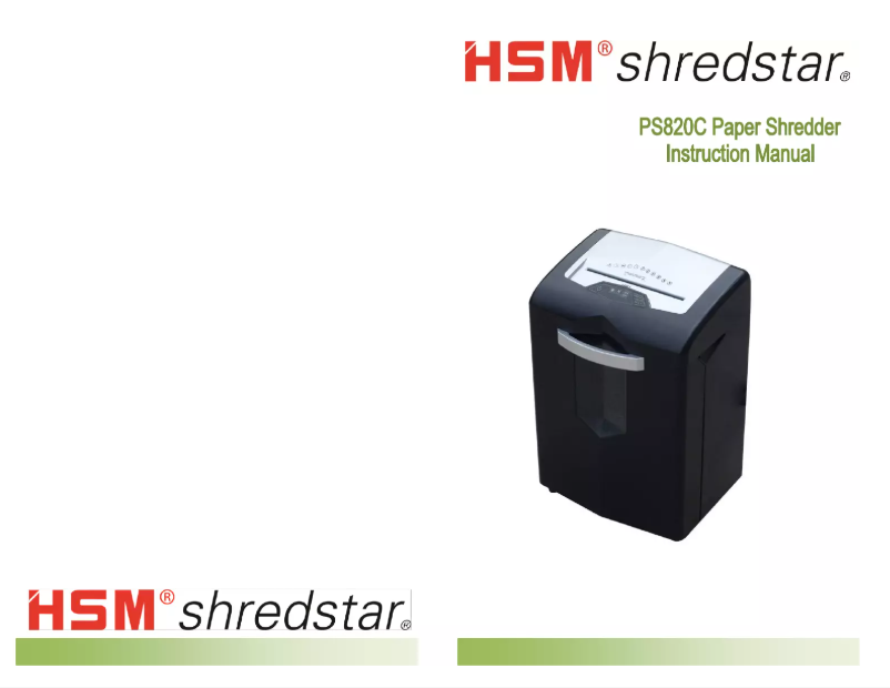 Page n°1 - Manuel utilisateur HSM Shredstar PS820C