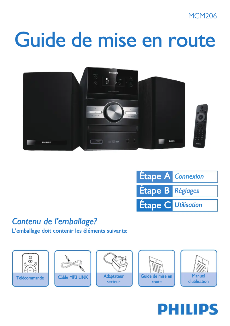 Page n°1 - Guide de démarrage rapide Philips MCM206