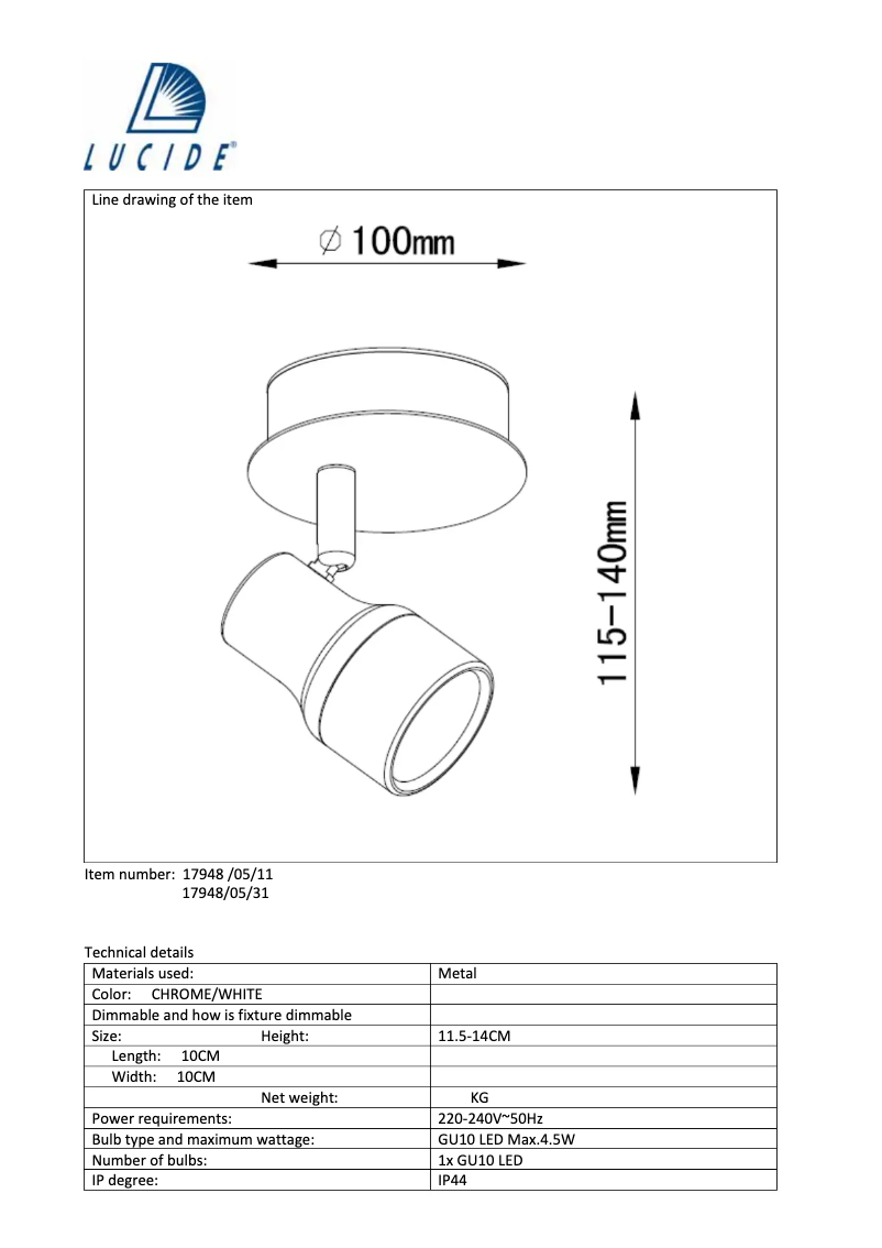 Page n°1 - Manuel utilisateur Lucide Sirene 17948/05/11