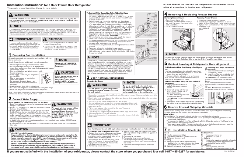 Page n°1 - Guide d'installation Frigidaire GRFG2353AF
