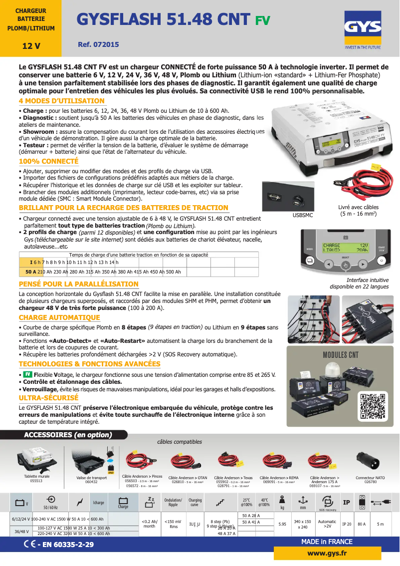 Page 1 de la notice Fiche technique GYS Gysflash 51.48 CNT FV