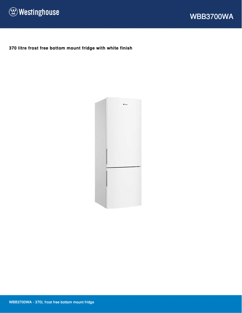 Page 1 de la notice Fiche technique Westinghouse WBB3700WA