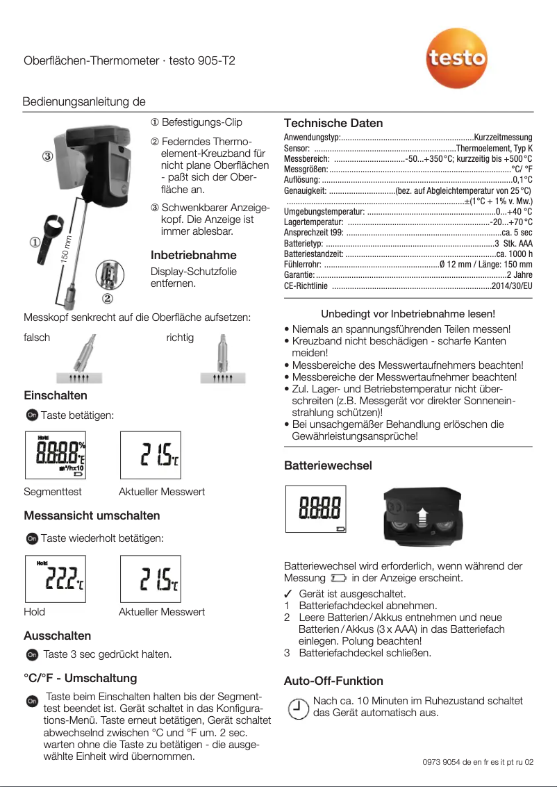 Page n°1 - Manuel utilisateur Testo 905-T2