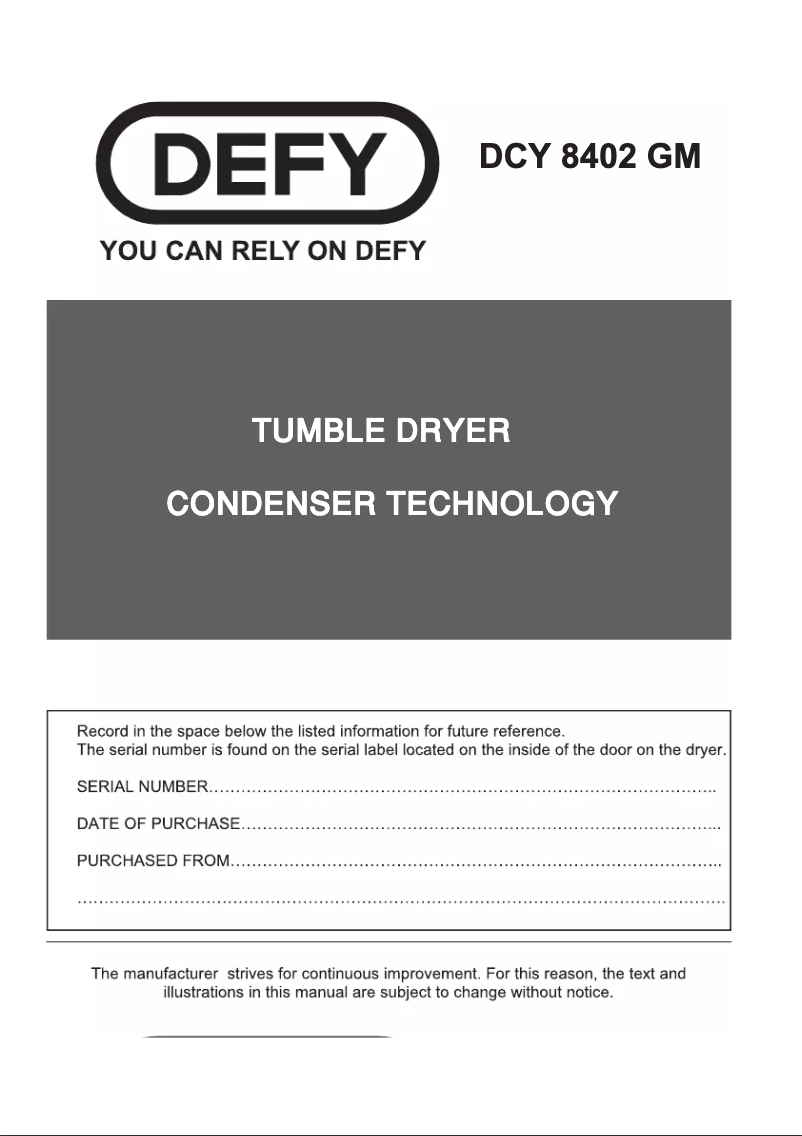 Page 1 de la notice Manuel utilisateur Defy DCY 8402 GM