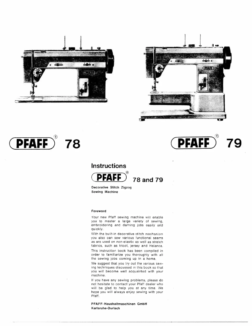 Page n°1 - Manuel utilisateur Pfaff 78