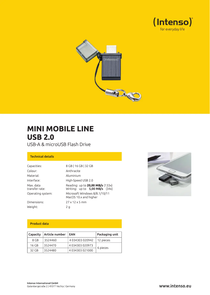 Page n°1 - Manuel utilisateur Intenso Mini Mobile Line USB 2.0