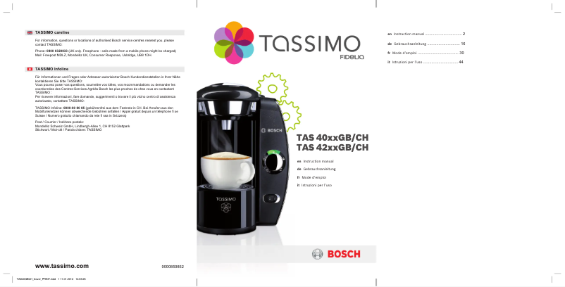 Page n°1 - Manuel utilisateur Bosch Tassimo Fidelia TAS4014